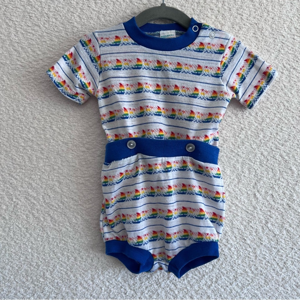JC Penney Toddle Time Vintage Blue One Piece Convertible‎ Infant Size 18 Months